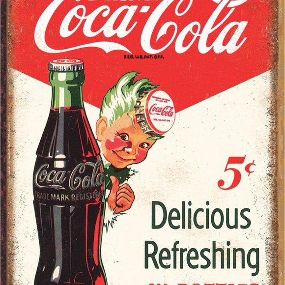Coke Sprite Boy 5¢ Metal Tin Sign Décor Kitchen Diner Café Bar Drink Food Gift - Picture 2 of 5